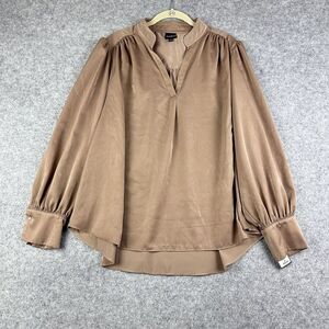 Truworths Blouse Top Womens 44 Brown Satin Long Sleeve Modern Careerwear 24W NEW